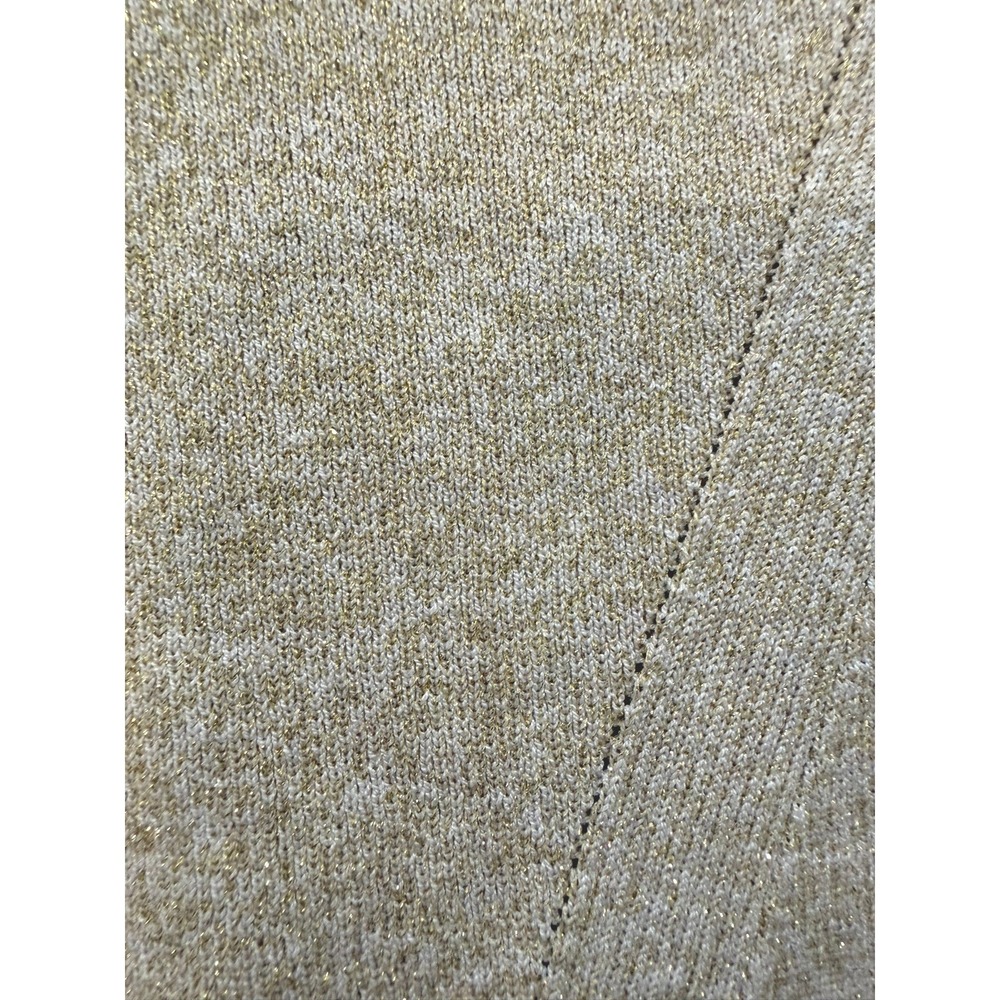 Talbots Plus 2X Metallic Gold‎ Knit V-Neck Sweater Sheer Chiffon Sleeve NEW - Picture 3 of 7